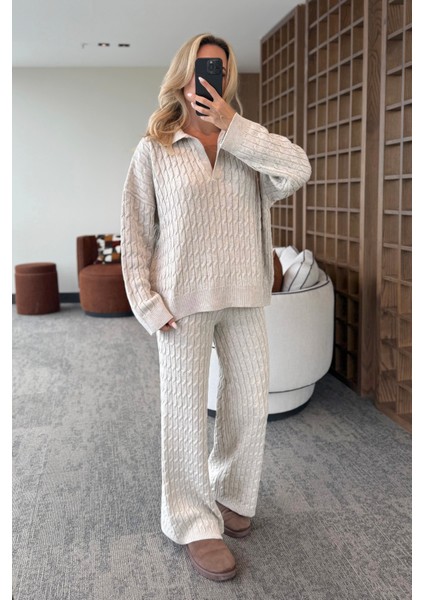 Bej Örgü Triko Takım - 98074