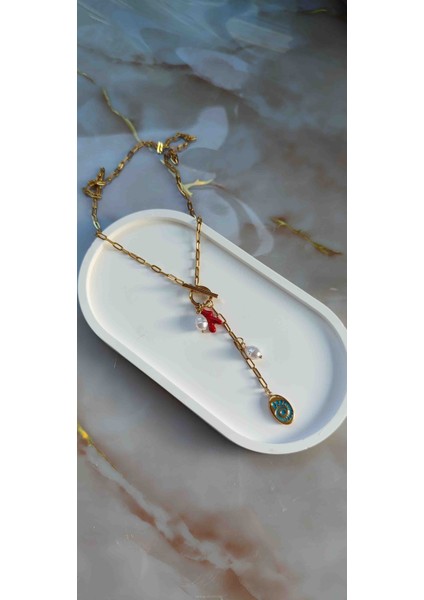 Golden Charm Nazar & Inci Çelik Kolye