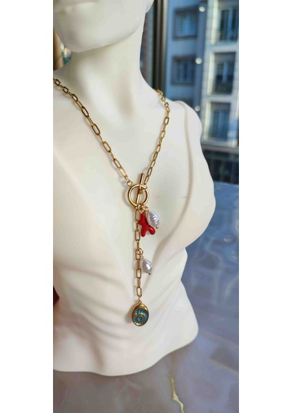 Golden Charm Nazar & Inci Çelik Kolye fiyatları