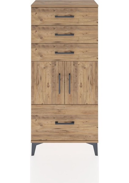 Hyperion Dolap Tek Raflı 4 Çekmeceli 2 Kapaklı 60X44X134 Çam-Çam