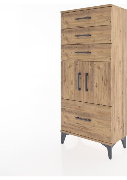 Hyperion Dolap Tek Raflı 4 Çekmeceli 2 Kapaklı 60X44X134 Çam-Çam modelleri