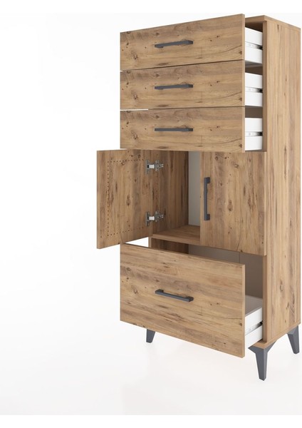 Hyperion Dolap Tek Raflı 4 Çekmeceli 2 Kapaklı 60X44X134 Çam-Çam fırsatları