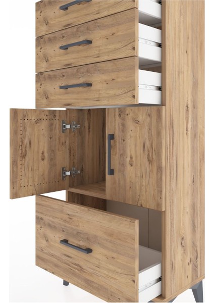 Hyperion Dolap Tek Raflı 4 Çekmeceli 2 Kapaklı 60X44X134 Çam-Çam indirimleri