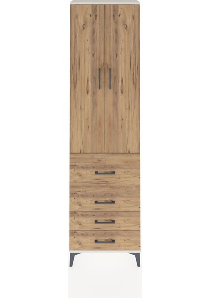 Arges Dolap 2 Raflı 4 Çekmeceli Tek Askılı 60X30X221 Aytaşı-Çam