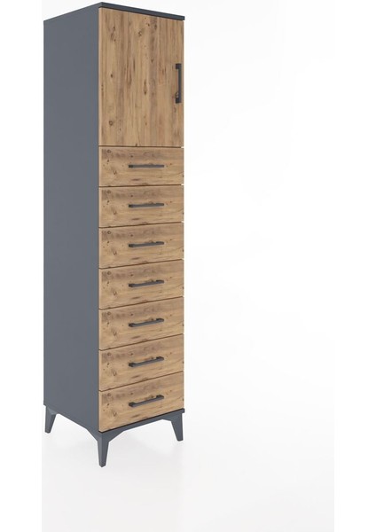 Hyperion Dolap Tek Raflı 7 Çekmeceli Tek Kapaklı 44X44X182 Antrasit-Çam fiyatları