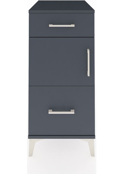 Kronos Komodin Tek Raflı 2 Çekmeceli Tek Kapaklı 44X59X96 Antrasit-Antrasit