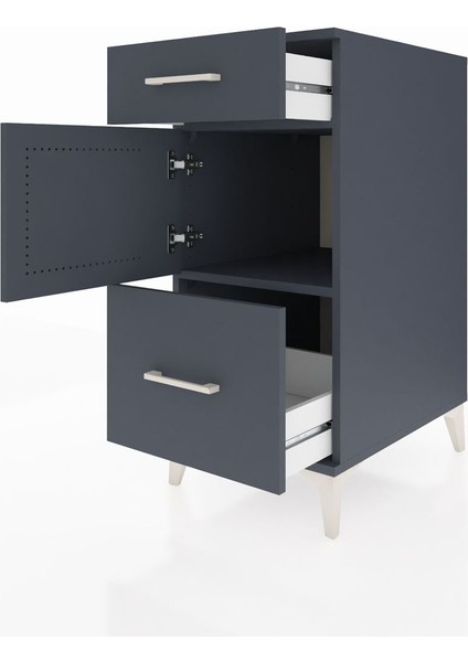 Kronos Komodin Tek Raflı 2 Çekmeceli Tek Kapaklı 44X59X96 Antrasit-Antrasit fırsatları