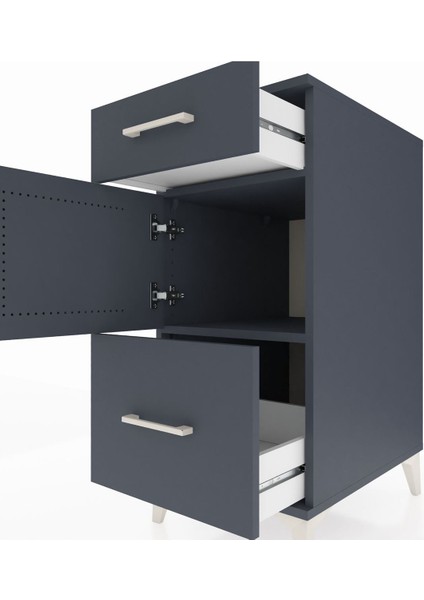 Kronos Komodin Tek Raflı 2 Çekmeceli Tek Kapaklı 44X59X96 Antrasit-Antrasit indirimleri