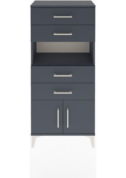 Arges Dolap Tek Raflı 4 Çekmeceli 2 Kapaklı 60X30X134 Antrasit-Antrasit