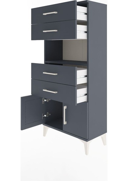 Arges Dolap Tek Raflı 4 Çekmeceli 2 Kapaklı 60X30X134 Antrasit-Antrasit fırsatları