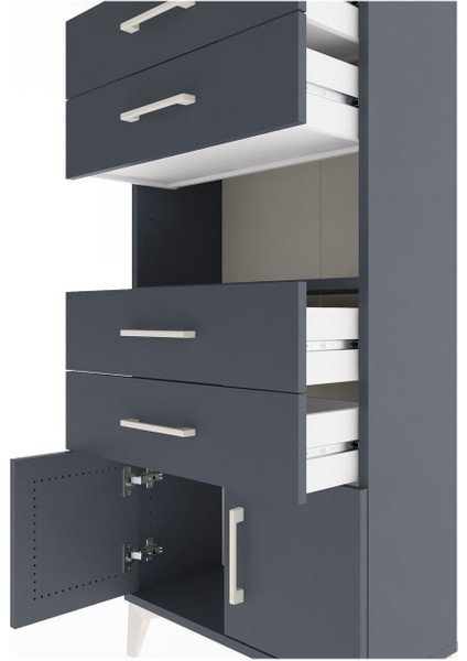 Arges Dolap Tek Raflı 4 Çekmeceli 2 Kapaklı 60X30X134 Antrasit-Antrasit indirimleri