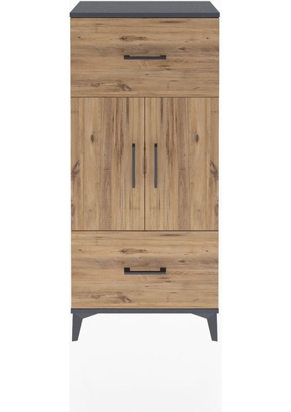 Arges Dolap 2 Raflı 2 Çekmeceli 2 Kapaklı 60X30X134 Antrasit-Çam