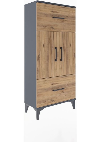 Arges Dolap 2 Raflı 2 Çekmeceli 2 Kapaklı 60X30X134 Antrasit-Çam fiyatları