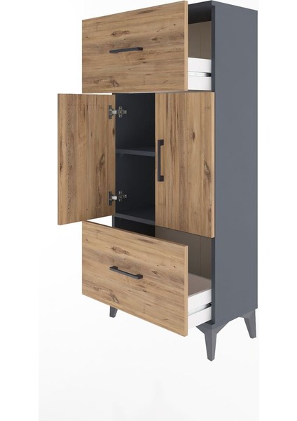 Arges Dolap 2 Raflı 2 Çekmeceli 2 Kapaklı 60X30X134 Antrasit-Çam fırsatları