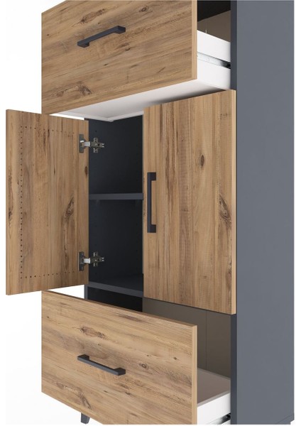 Arges Dolap 2 Raflı 2 Çekmeceli 2 Kapaklı 60X30X134 Antrasit-Çam indirimleri