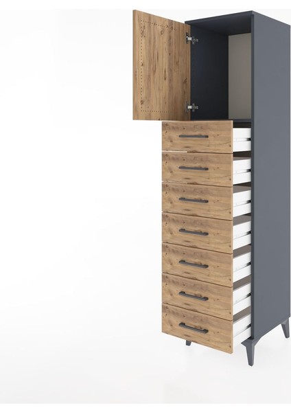 Hyperion Dolap Tek Raflı 7 Çekmeceli Tek Kapaklı 44X44X182 Antrasit-Çam fırsatları