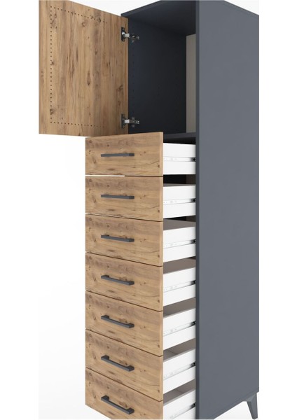 Hyperion Dolap Tek Raflı 7 Çekmeceli Tek Kapaklı 44X44X182 Antrasit-Çam indirimleri