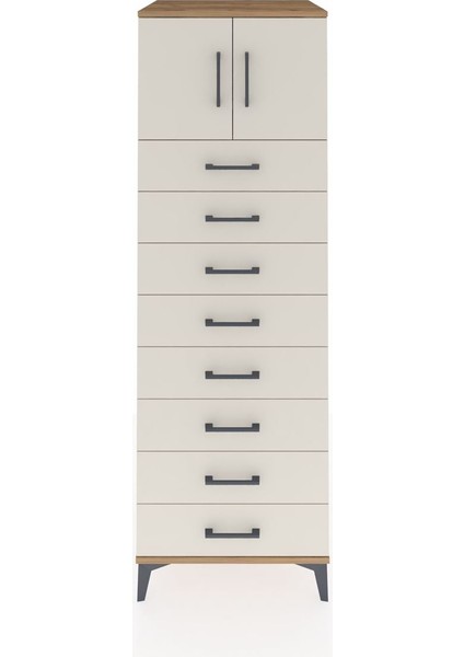 Kronos Dolap Tek Raflı 8 Çekmeceli 2 Kapaklı 60X59X182 Çam-Aytaşı