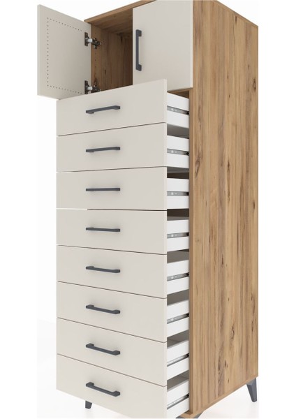 Kronos Dolap Tek Raflı 8 Çekmeceli 2 Kapaklı 60X59X182 Çam-Aytaşı indirimleri