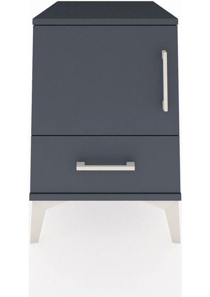 Kronos Komodin 2 Raflı Tek Çekmeceli Tek Kapaklı 44X59X64 Antrasit-Antrasit