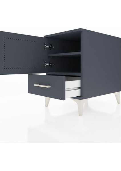 Kronos Komodin 2 Raflı Tek Çekmeceli Tek Kapaklı 44X59X64 Antrasit-Antrasit indirimleri