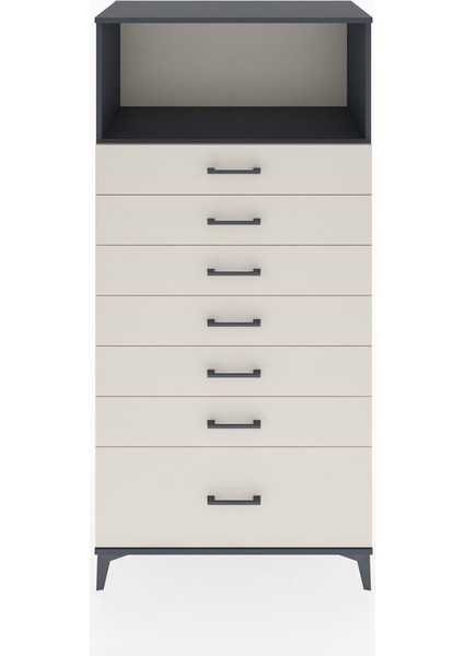 Hyperion Dolap Tek Raflı 7 Çekmeceli 88X44X182 Antrasit-Aytaşı