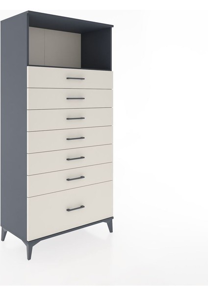 Hyperion Dolap Tek Raflı 7 Çekmeceli 88X44X182 Antrasit-Aytaşı fiyatları