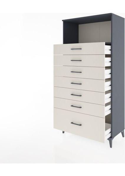 Hyperion Dolap Tek Raflı 7 Çekmeceli 88X44X182 Antrasit-Aytaşı fırsatları