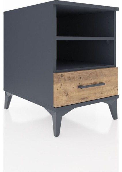 Kronos Komodin 2 Raflı Tek Çekmeceli 44X59X64 Antrasit-Çam fiyatları