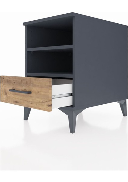 Kronos Komodin 2 Raflı Tek Çekmeceli 44X59X64 Antrasit-Çam indirimleri