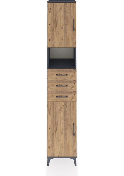 Hyperion Dolap 4 Raflı 3 Çekmeceli 2 Kapaklı 44X44X243 Antrasit-Çam