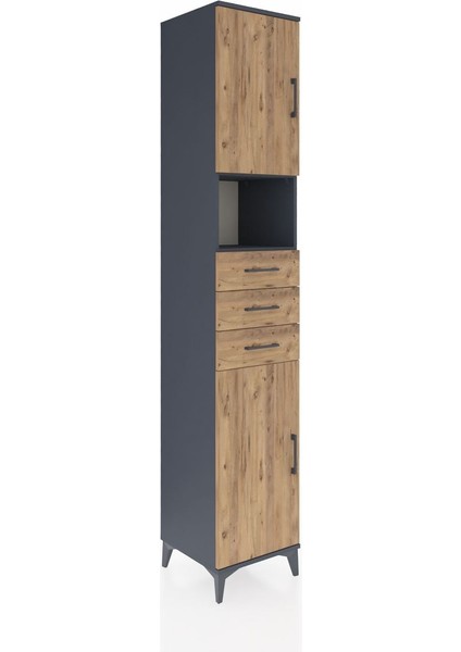 Hyperion Dolap 4 Raflı 3 Çekmeceli 2 Kapaklı 44X44X243 Antrasit-Çam fiyatları