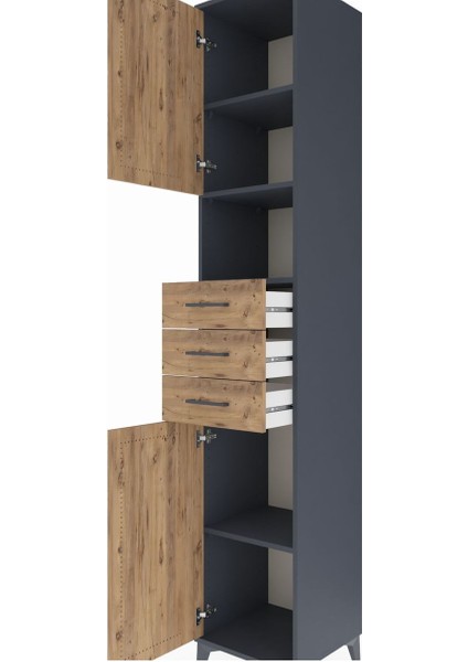 Hyperion Dolap 4 Raflı 3 Çekmeceli 2 Kapaklı 44X44X243 Antrasit-Çam indirimleri