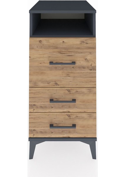 Kronos Komodin Tek Raflı 3 Çekmeceli 44X59X96 Antrasit-Çam