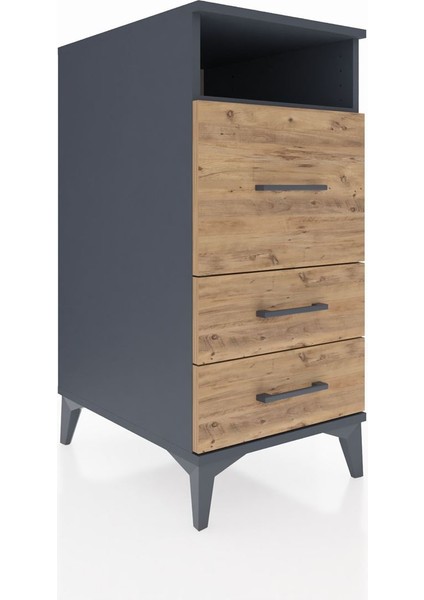Kronos Komodin Tek Raflı 3 Çekmeceli 44X59X96 Antrasit-Çam fiyatları