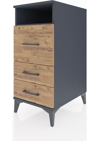 Kronos Komodin Tek Raflı 3 Çekmeceli 44X59X96 Antrasit-Çam modelleri