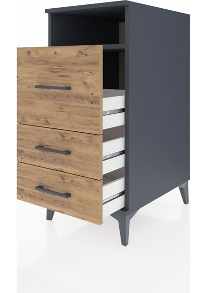 Kronos Komodin Tek Raflı 3 Çekmeceli 44X59X96 Antrasit-Çam fırsatları