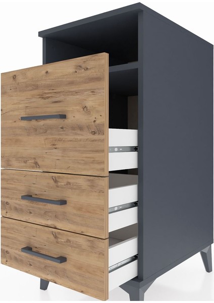 Kronos Komodin Tek Raflı 3 Çekmeceli 44X59X96 Antrasit-Çam indirimleri