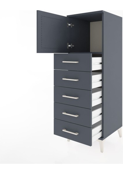 Hyperion Dolap Tek Raflı 5 Çekmeceli Tek Kapaklı 44X44X134 Antrasit-Antrasit fırsatları