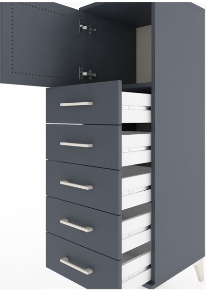 Hyperion Dolap Tek Raflı 5 Çekmeceli Tek Kapaklı 44X44X134 Antrasit-Antrasit indirimleri