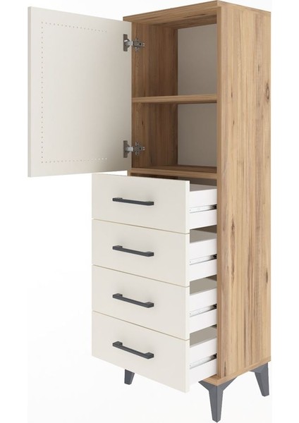 Arges Dolap 2 Raflı 4 Çekmeceli Tek Kapaklı 44X30X134 Çam-Aytaşı fırsatları