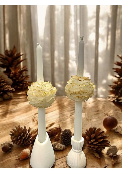 Gold Gül Motifli Şamdan Mum, Şamdan Hediyli