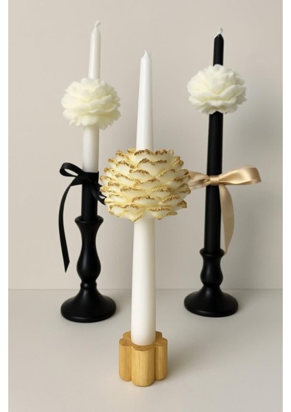 Gold Gül Motifli Şamdan Mum, Şamdan Hediyli fiyatları