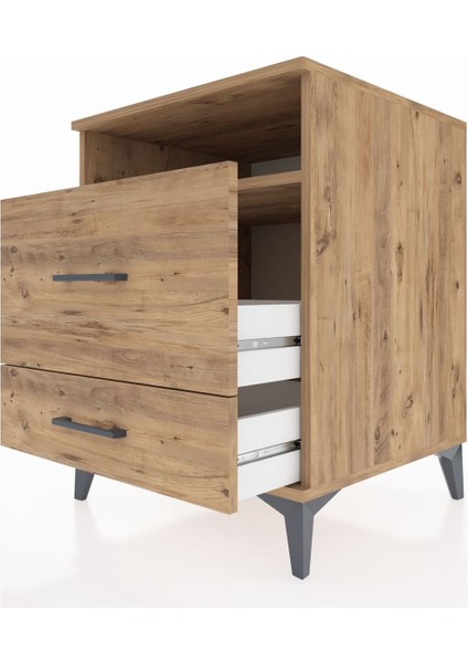 Kronos Komodin Tek Raflı 2 Çekmeceli 60X59X80 Çam-Çam indirimleri
