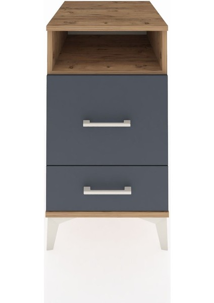 Kronos Komodin Tek Raflı 2 Çekmeceli 44X59X80 Çam-Antrasit