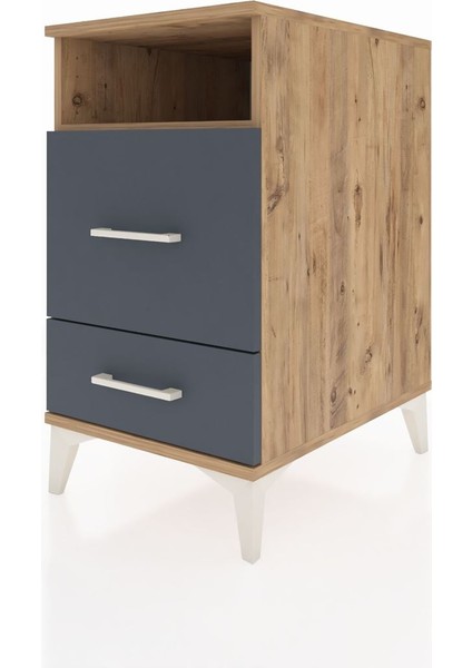 Kronos Komodin Tek Raflı 2 Çekmeceli 44X59X80 Çam-Antrasit modelleri