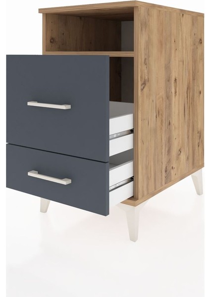 Kronos Komodin Tek Raflı 2 Çekmeceli 44X59X80 Çam-Antrasit fırsatları