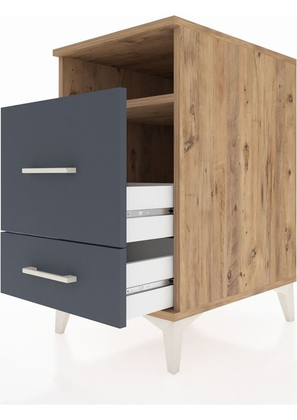 Kronos Komodin Tek Raflı 2 Çekmeceli 44X59X80 Çam-Antrasit indirimleri