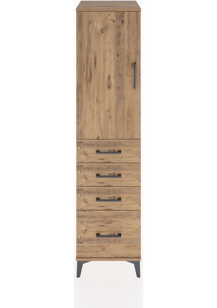 Hyperion Dolap 2 Raflı 4 Çekmeceli Tek Kapaklı 44X44X182 Çam-Çam