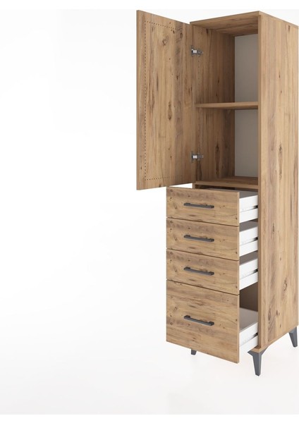 Hyperion Dolap 2 Raflı 4 Çekmeceli Tek Kapaklı 44X44X182 Çam-Çam fırsatları